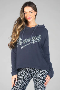 Leopard Logo Dip Hem Hoodie