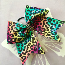 Load image into Gallery viewer, Rainbow Leopard Cheer Bows