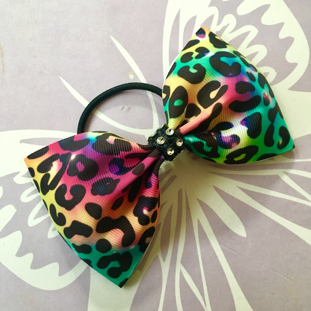 Rainbow Leopard Cheer Bows